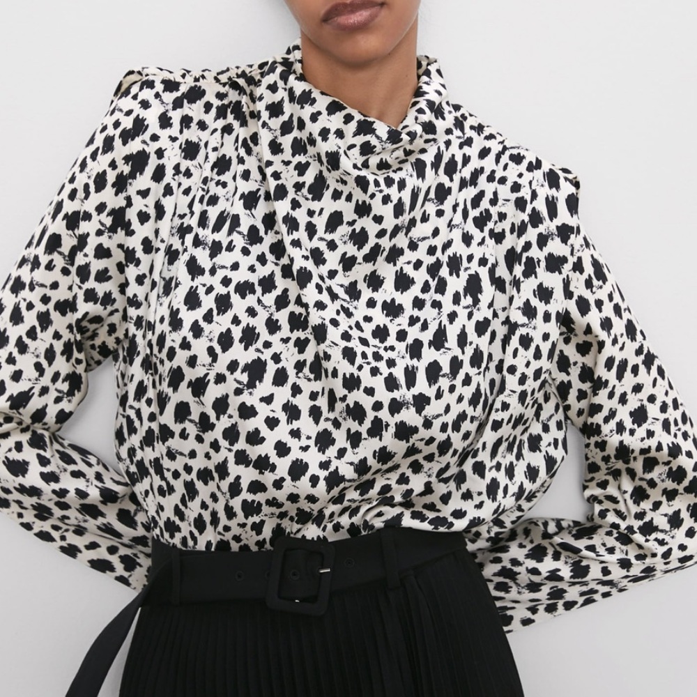 Zara printed high neck pleated top blouse bloggers